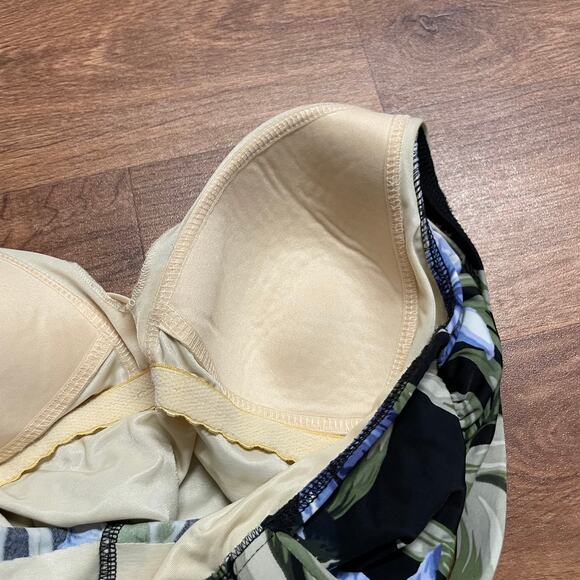 Lands End Womens Black Blue Green Floral Wrap Front One Piece Swim Suit Size 10 - Picture 5 of 8